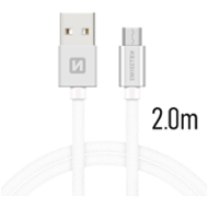 Swissten Textile USB / micro USB 2,0 m stříbrný