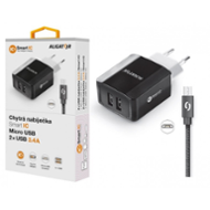 Aligator 3.4A, 2xUSB, smart IC, černá, micro USB kabel 2A