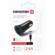 Swissten CL adaptér 2,4A POWER 2x USB + kabel USB-C