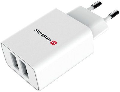 Swissten síťový adaptér Smart IC 2x USB 2,1A, bílá