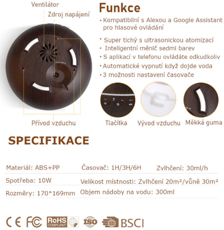 Hütermann A16 smart aroma difuzer 300ml tmavý