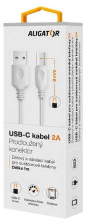 Aligator datový kabel , USB-C, 2A, 1m, konektor 9mm, bílý
