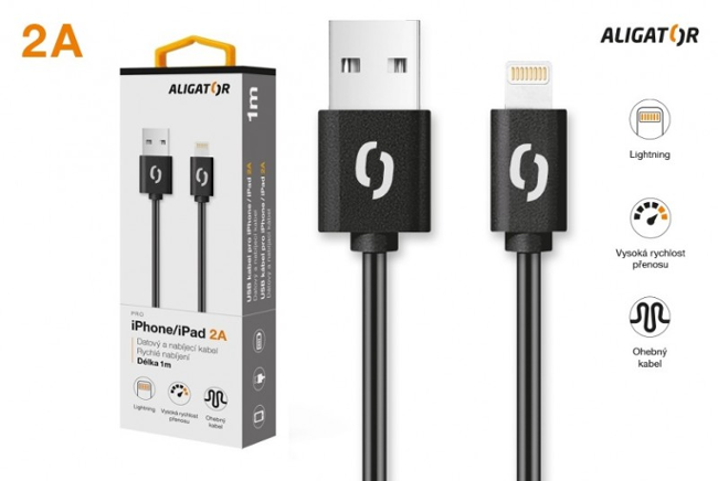 Aligator datový kabel 2A iPhone lightning 1m, černý