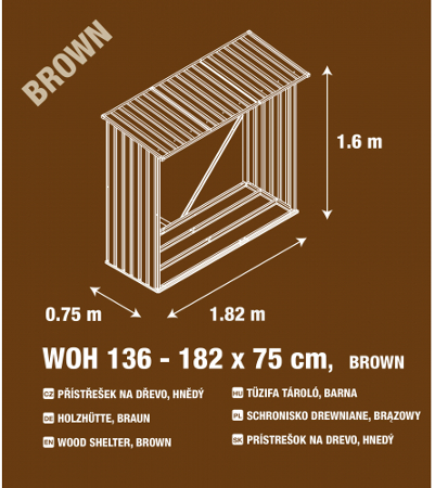 Přístřešek na dřevo G21 WOH 136 - 182 x 75 cm, hnědý - GWS-137-WLT