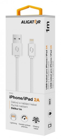 Aligator datový kabel 2A iPhone lightning 1m, bílý 