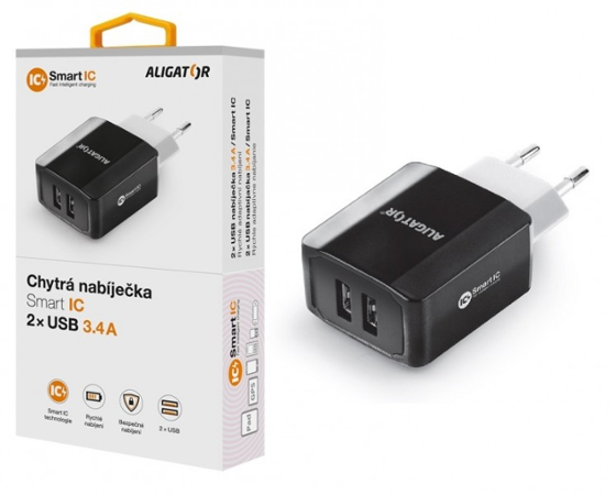 Aligator 3.4A, 2xUSB, smart IC, černá