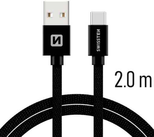 Swissten Textile USB / USB-C 2,0 m černý