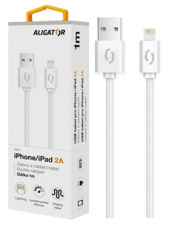 Aligator datový kabel 2A iPhone lightning 1m, bílý 