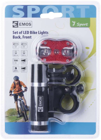 Svítilna na kolo SET 1+3x LED, přední+zadní, Emos P3920