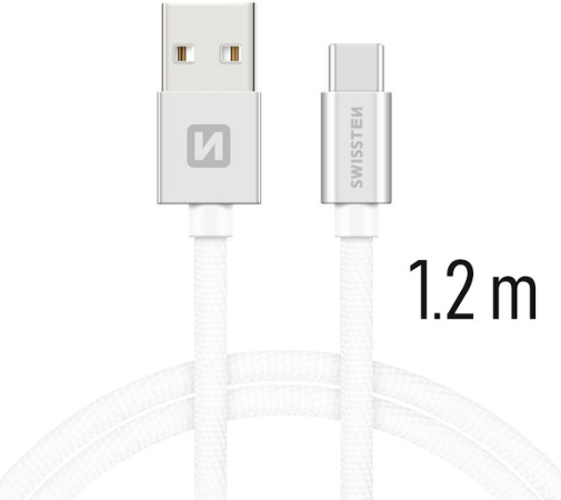 Swissten Textile USB / USB-C 1,2 m stříbrný
