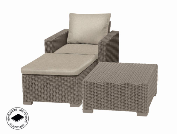 Keter set stůl + křeslo + podnožka California cappuccino