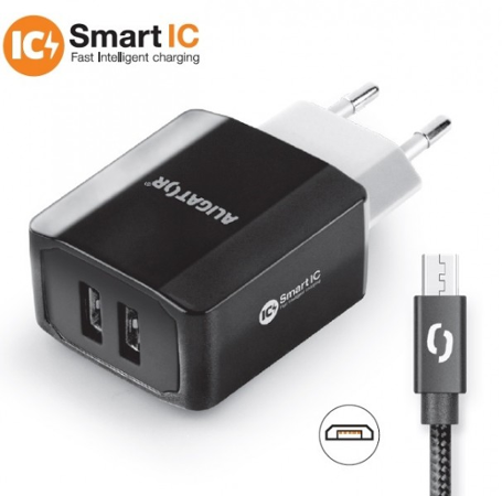 Aligator 3.4A, 2xUSB, smart IC, černá, micro USB kabel 2A