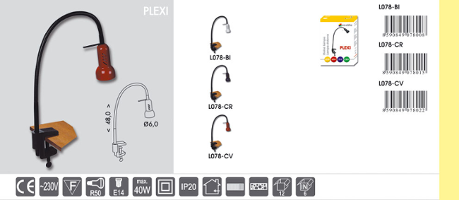 Ecoplanet L078-CR Plexi stolní lampa s klipem