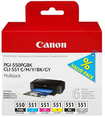 Canon PGI-550BK + CLI-551 C/M/Y/BK/GY multipack