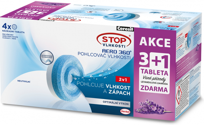 Ceresit Stop vlhkosti tablety Aero 360, 4x450g, 3+1 levandule