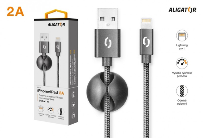Aligator datový kabel PREMIUM 2A, Lightning černý