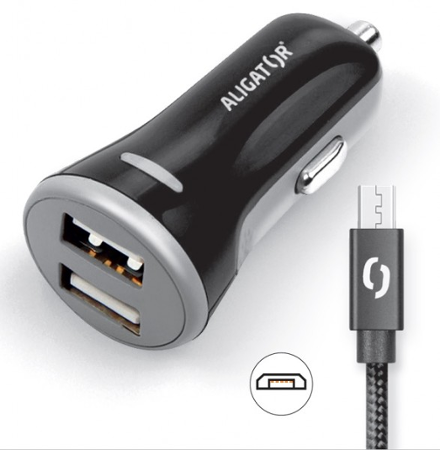 ALIGATOR MicroUSB 2xUSB 3.4A, smart IC, černá