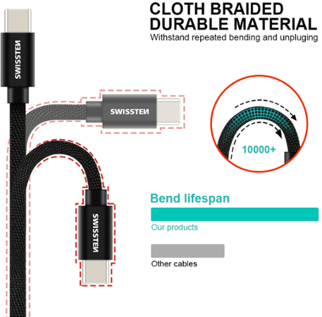Swissten Textile USB / USB-C 1,2 m zlatý