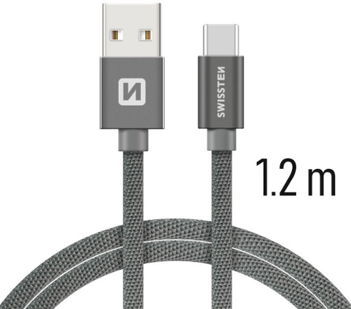 Swissten Textile USB / USB-C 1,2 m šedý