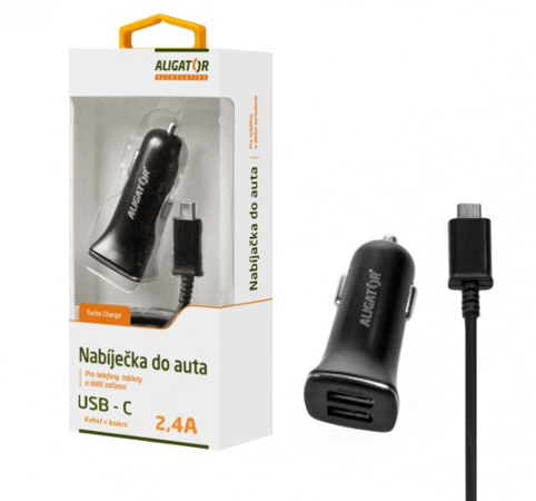 Aligator USB-C s 2xUSB výstupem 2,4A Turbo charge