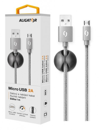 Aligator datový kabel PREMIUM 2A, Micro USB šedý