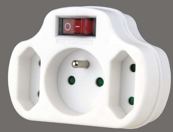 Emos Zásuvka rozbočovací 2x plochá + 1x kulatá s vypínačem, bílá