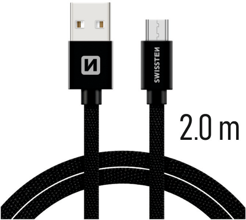 Swissten Textile USB / micro USB 2,0 m černý