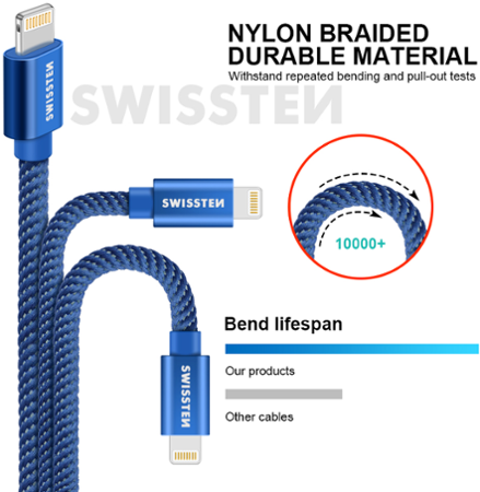 Swissten Textile USB / Lightning 1,2 m modrý