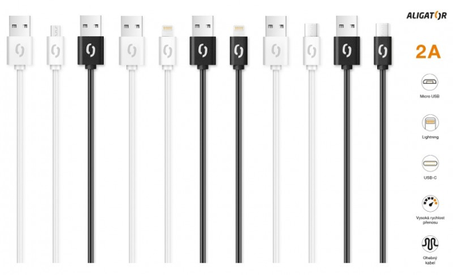 Aligator datový kabel 2A iPhone lightning 1m, bílý 