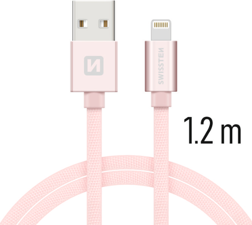 Swissten Textile USB / Lightning 1,2 m růžovo/zlatý