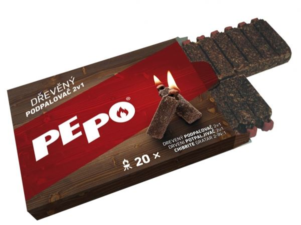 PE-PO Podpalovač 2v1 dřevo 20 podpalů