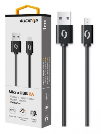 Aligator datový kabel 2A micro USB 1m, černý