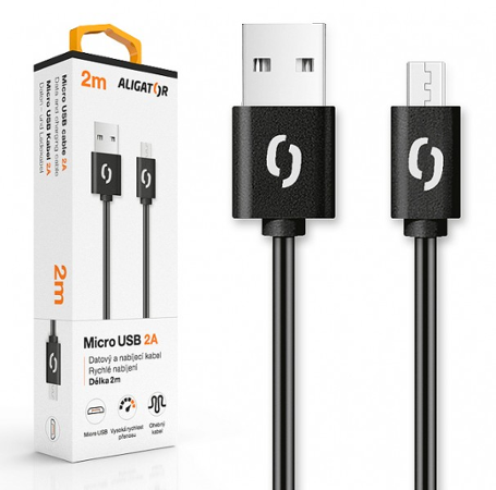 Aligator datový kabel 2A micro USB 2m, černý