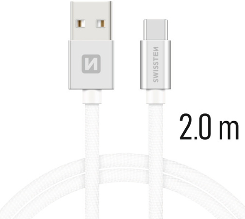 Swissten Textile USB / USB-C 2,0 m stříbrný