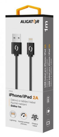Aligator datový kabel 2A iPhone lightning 1m, černý