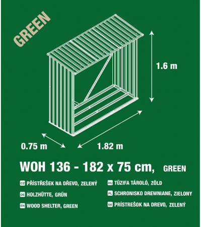 Přístřešek na dřevo G21 WOH 136 - 182 x 75 cm, zelený - GWS-137-GRN