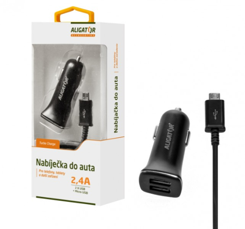 Aligator s microUSB kabelem a 2xUSB výstupem 2,4A Turbo charge