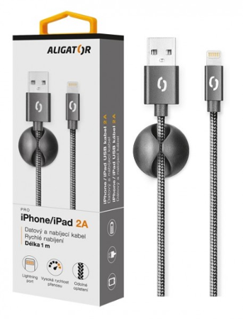 Aligator datový kabel PREMIUM 2A, Lightning černý