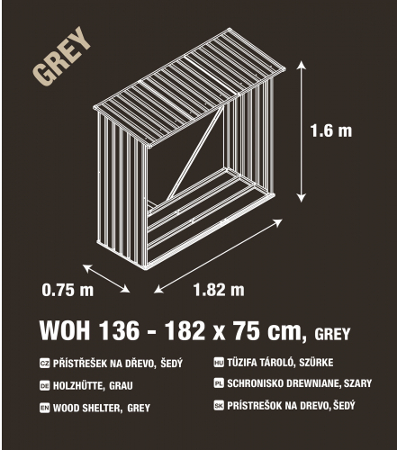 Přístřešek na dřevo G21 WOH 136 - 182 x 75 cm, šedý - GWS-137-GRY