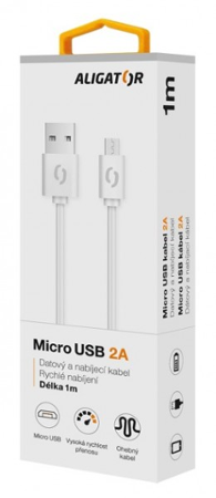 Aligator datový kabel 2A micro USB 1m, bílý