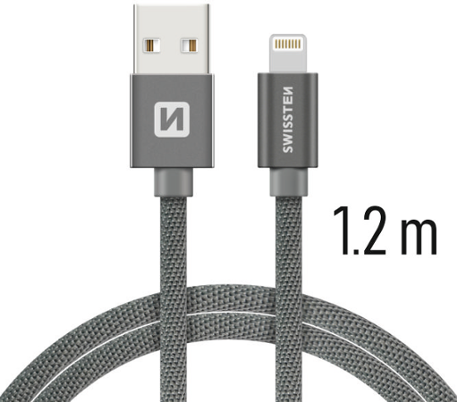 Swissten Textile USB / Lightning 1,2 m šedý