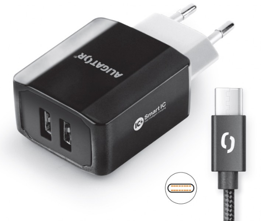 Aligator USB-C 2x USB výstup, 3.4A, smart IC, černá