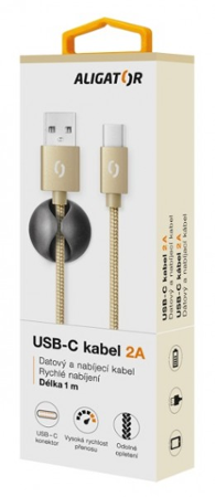 Aligator datový kabel PREMIUM 2A, USB-C zlatý