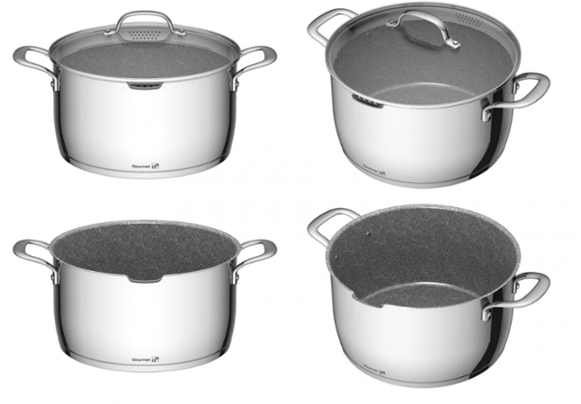 G21 Gourmet Miracle s cedníkem, 4 díly, nerez/greblon