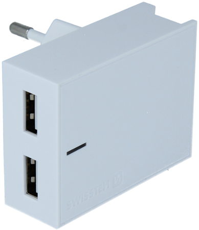 Swissten Travel Slim adaptér Smart IC 2xUSB 3A, bílá