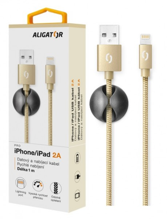 Aligator datový kabel PREMIUM 2A, Lightning zlatý