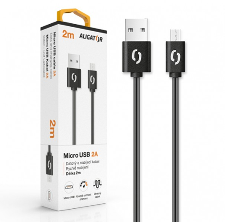 Aligator datový kabel 2A micro USB 2m, černý