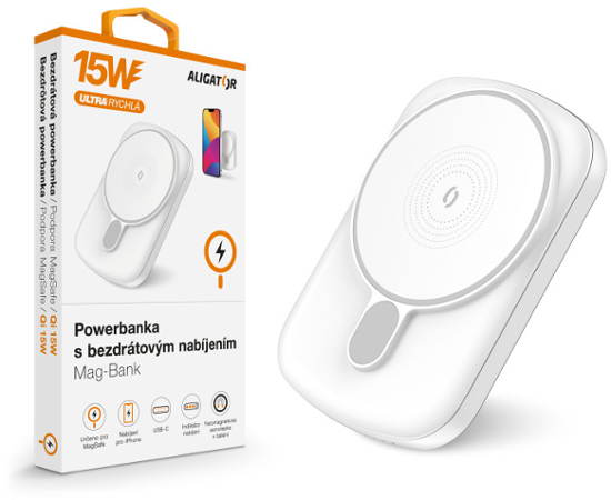 ALIGATOR Powerbanka s bezdrátovým nabíjením ALIGATOR Mag-Bank, určeno pro Magsafe, 5000mAh, bílá