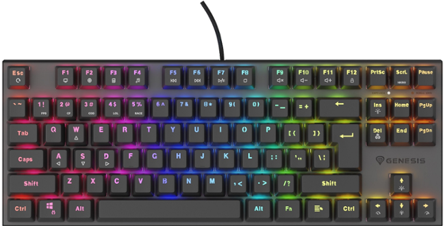 Genesis herní mechanická klávesnice THOR 303/TKL/RGB/Outemu Peach Silent/Drátová USB/US layout/Černá