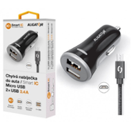 ALIGATOR MicroUSB 2xUSB 3.4A, smart IC, černá